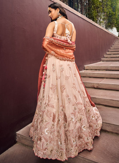 Back view of lehenga choli with embroidered blouse