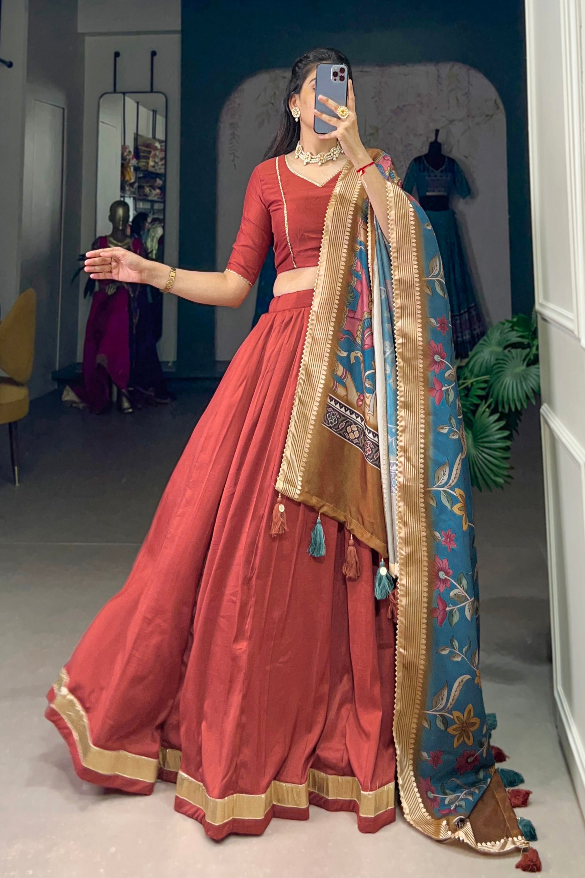 Tussar silk lehenga choli fabric texture detail
