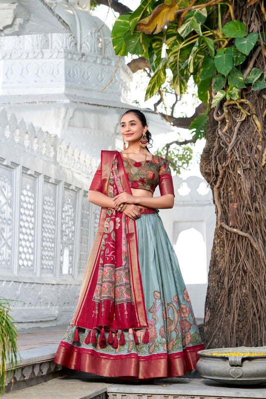 – Light green bridal lehenga bridal full front view with dupatta
