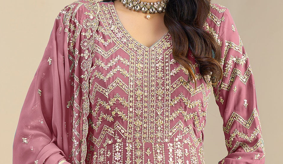 Light pink pink anarkali gown with dupatta