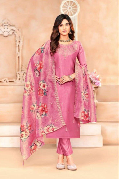 light pink cotton dresses front view with printed design