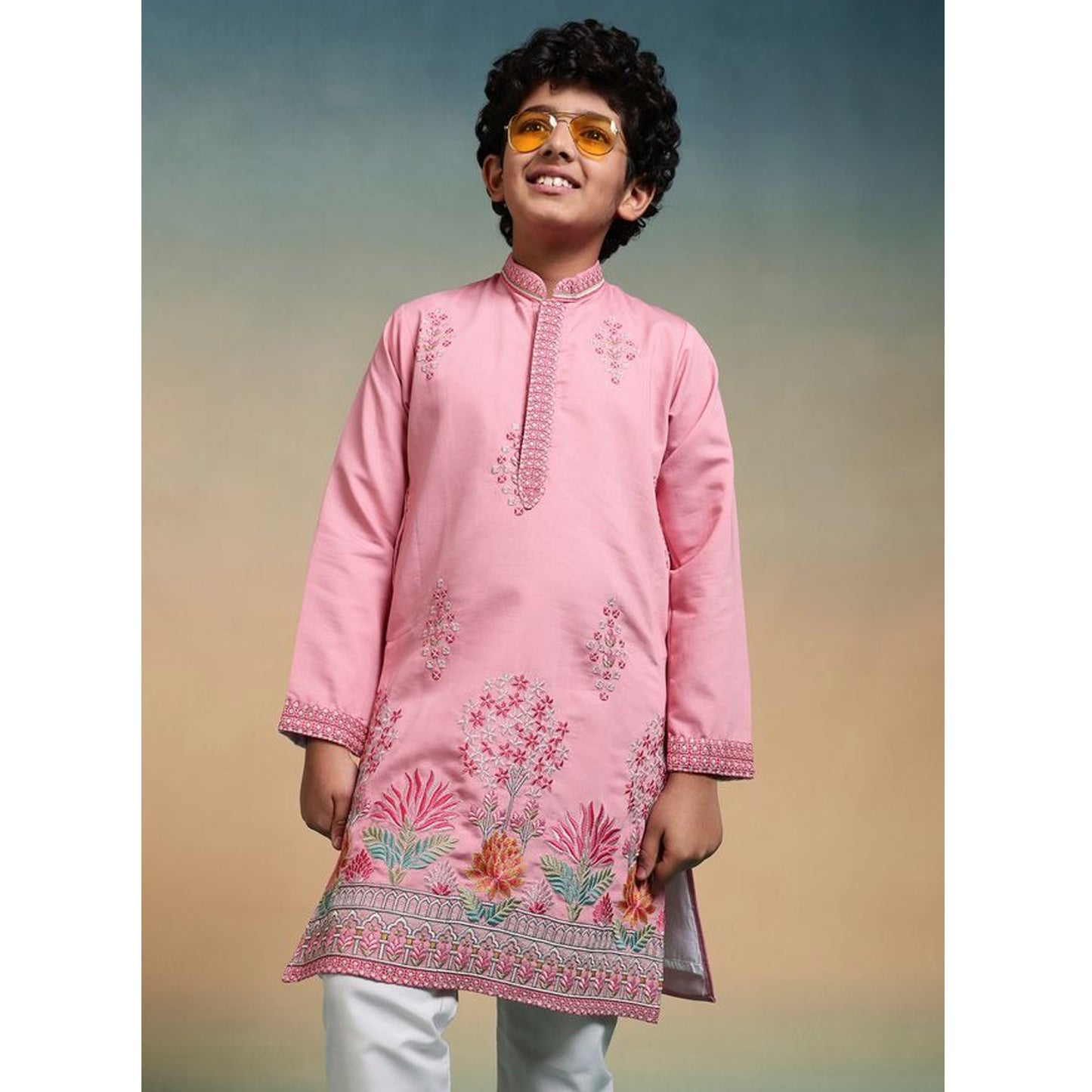 boys kurta pajama light pink festive outfit for wedding celebrations