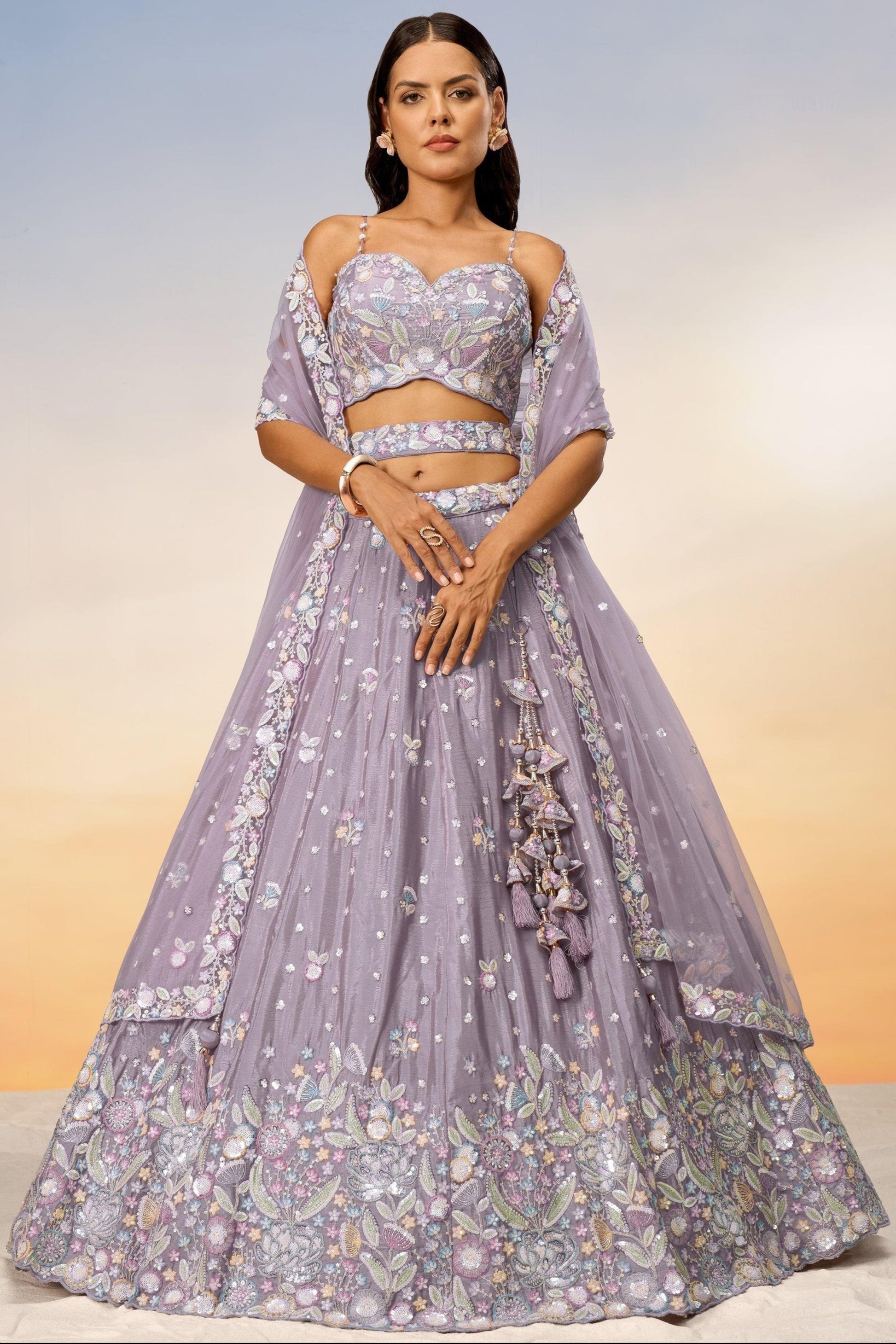 light pink lehenga choli full front view with dupatta