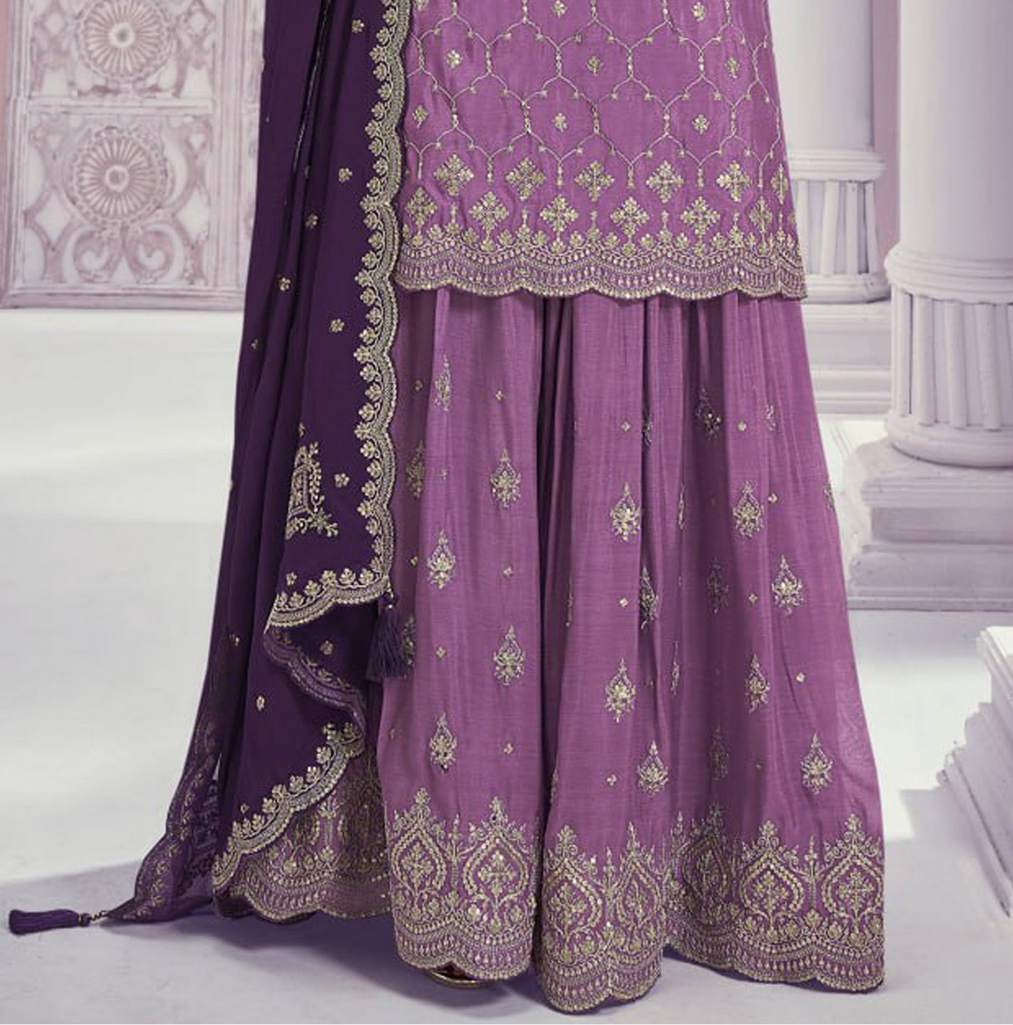 Full length view of palazzo dress indian ethnic wear set