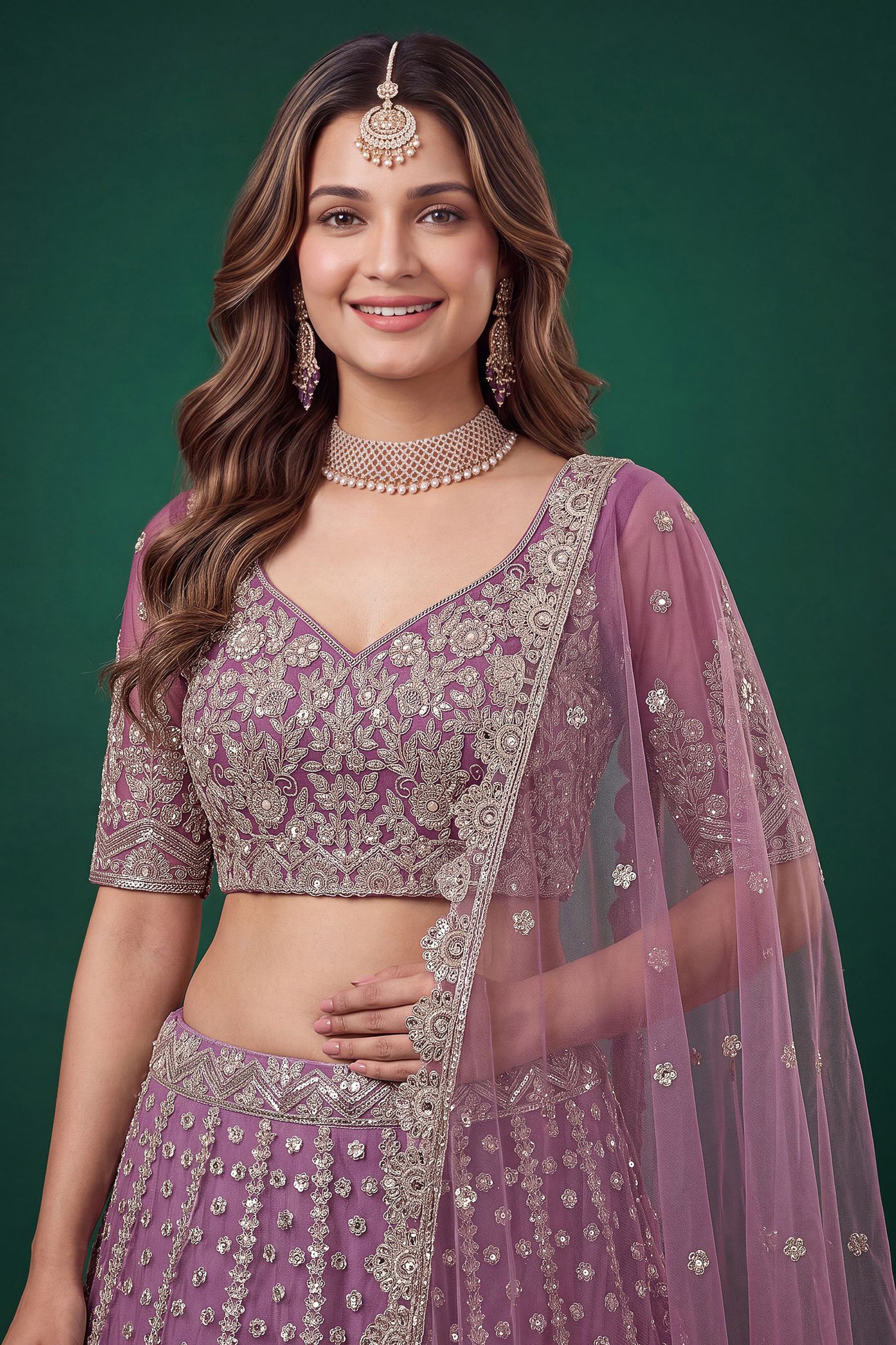 Light purple lehenga choli with Zari and Dori embroidery