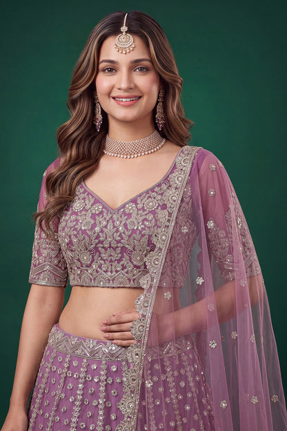 Light purple lehenga choli with Zari and Dori embroidery