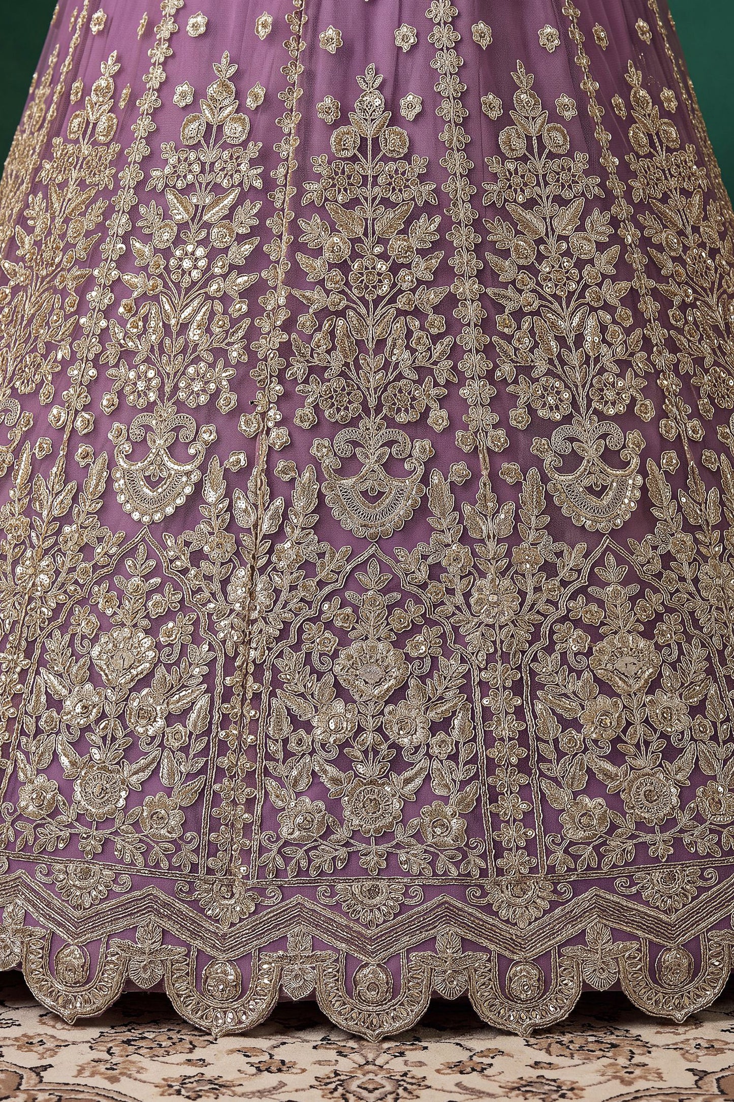 Light purple lehenga choli with traditional embroidery detailing