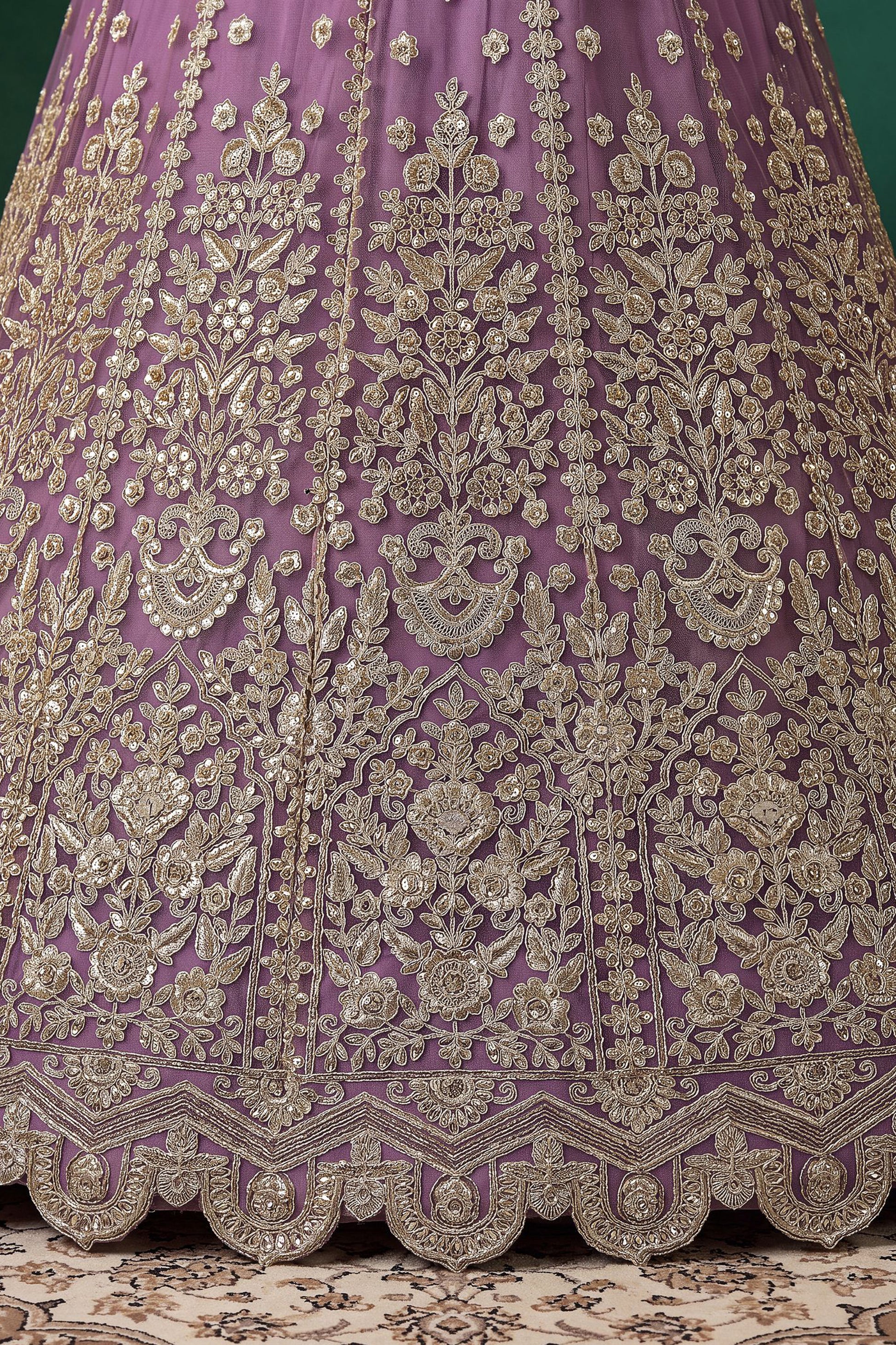 Light purple lehenga choli with traditional embroidery detailing