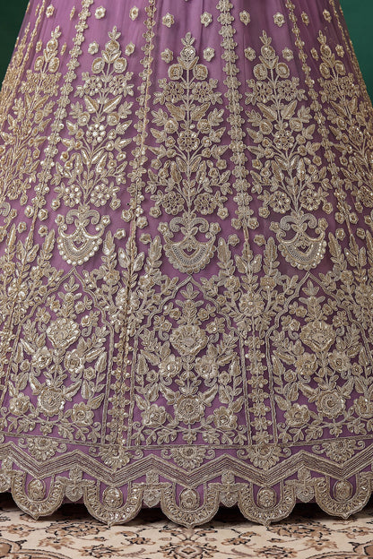 Light purple lehenga choli with traditional embroidery detailing