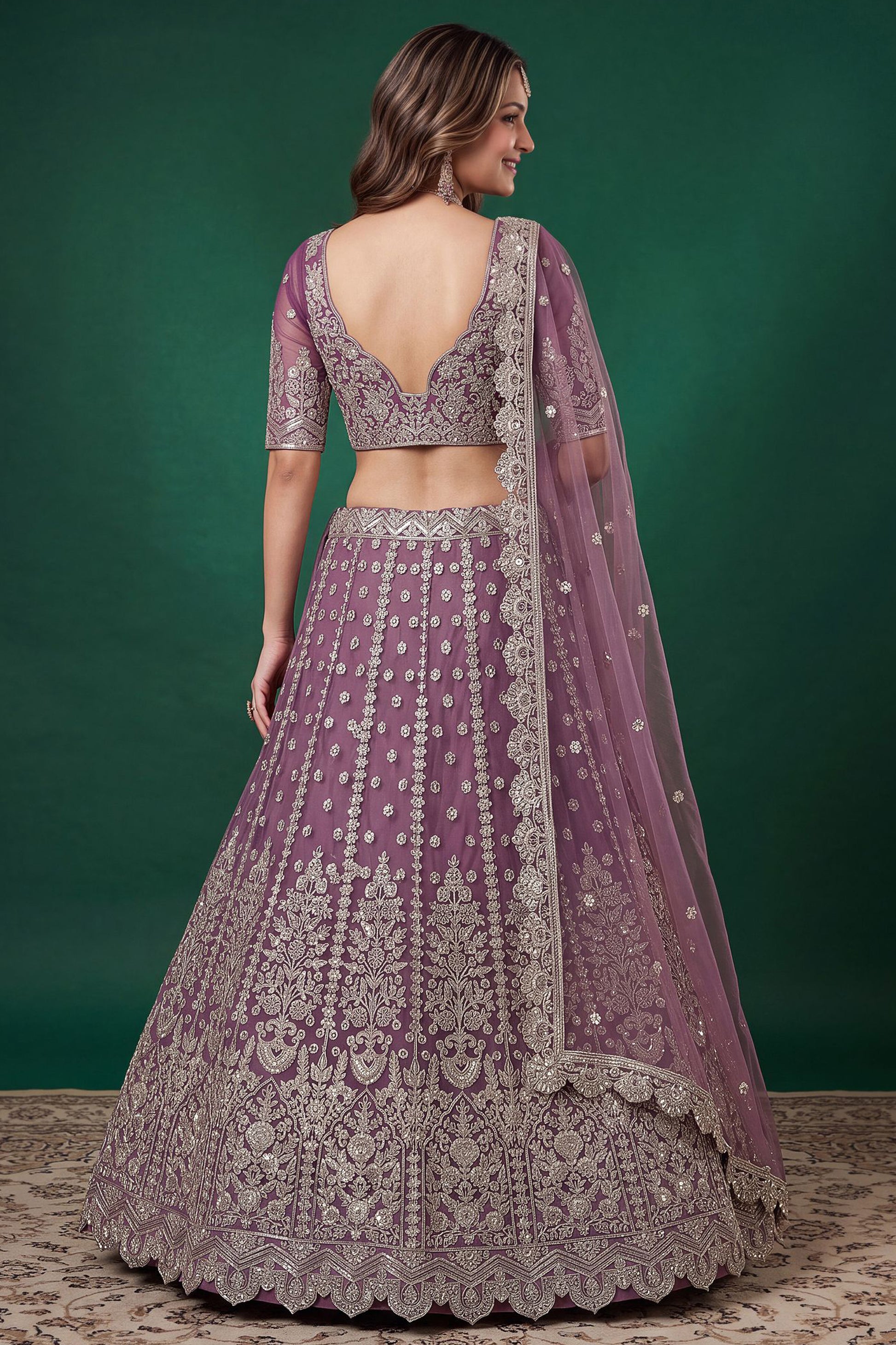 Close-up of Zari and Dori embroidery on light purple choli