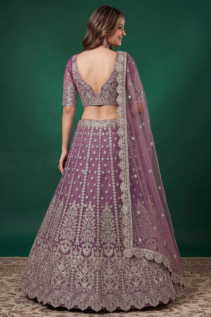 Close-up of Zari and Dori embroidery on light purple choli