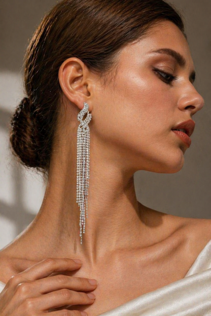 rhinestone chandelier earrings close up
