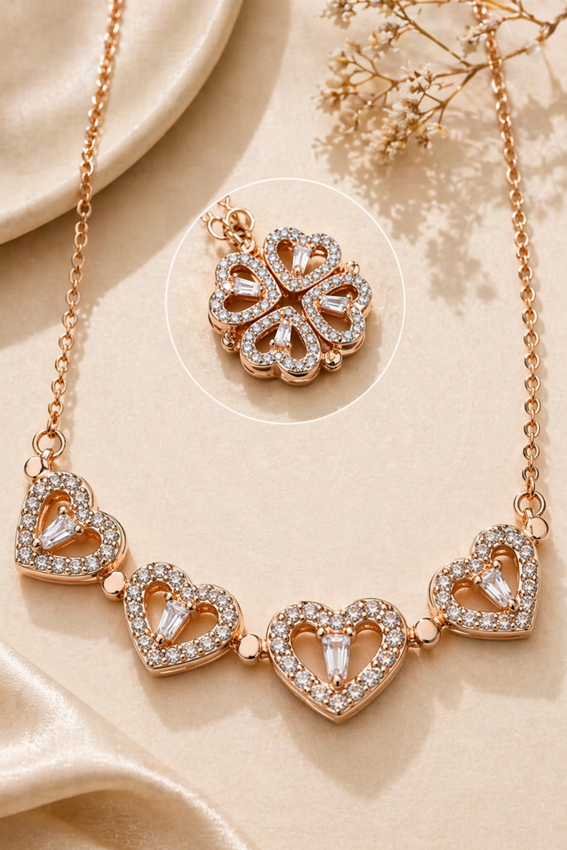 luxury heart chain necklace for women in rose gold
