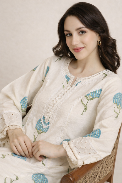 printed cotton kurti palazzo set close-up detail