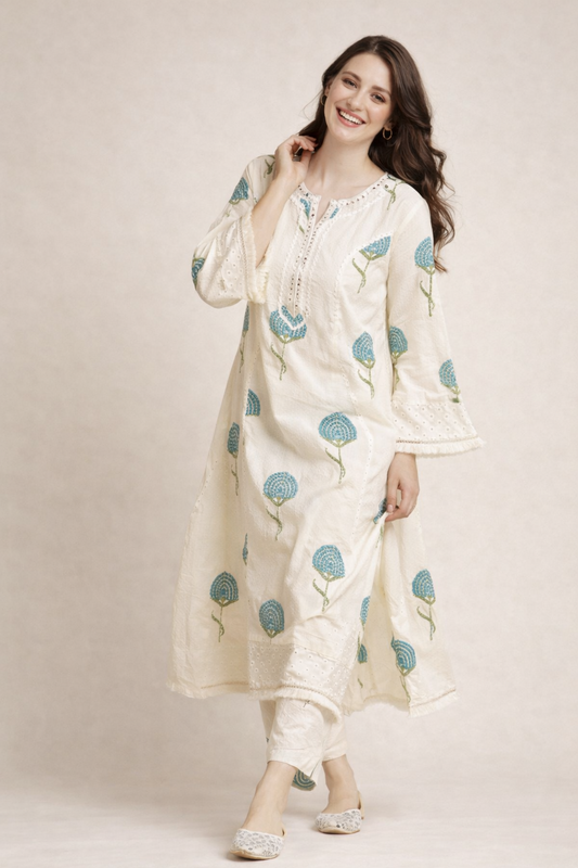 off-white kurta set for women front full view