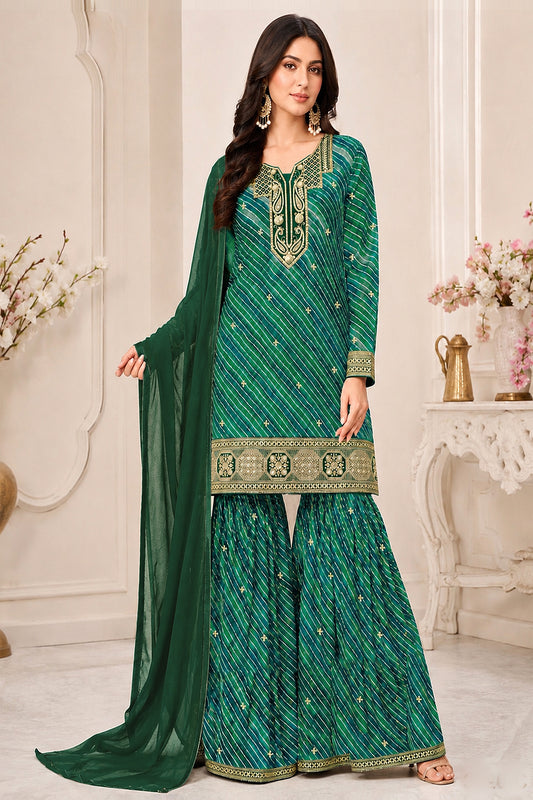 Emeradi Green Sharara set with Fox Georgette fabric