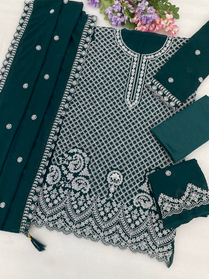 Faux Georgette Sharara with embroidered bead detailing
