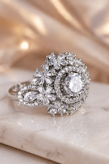 bridal style crystal halo ring
