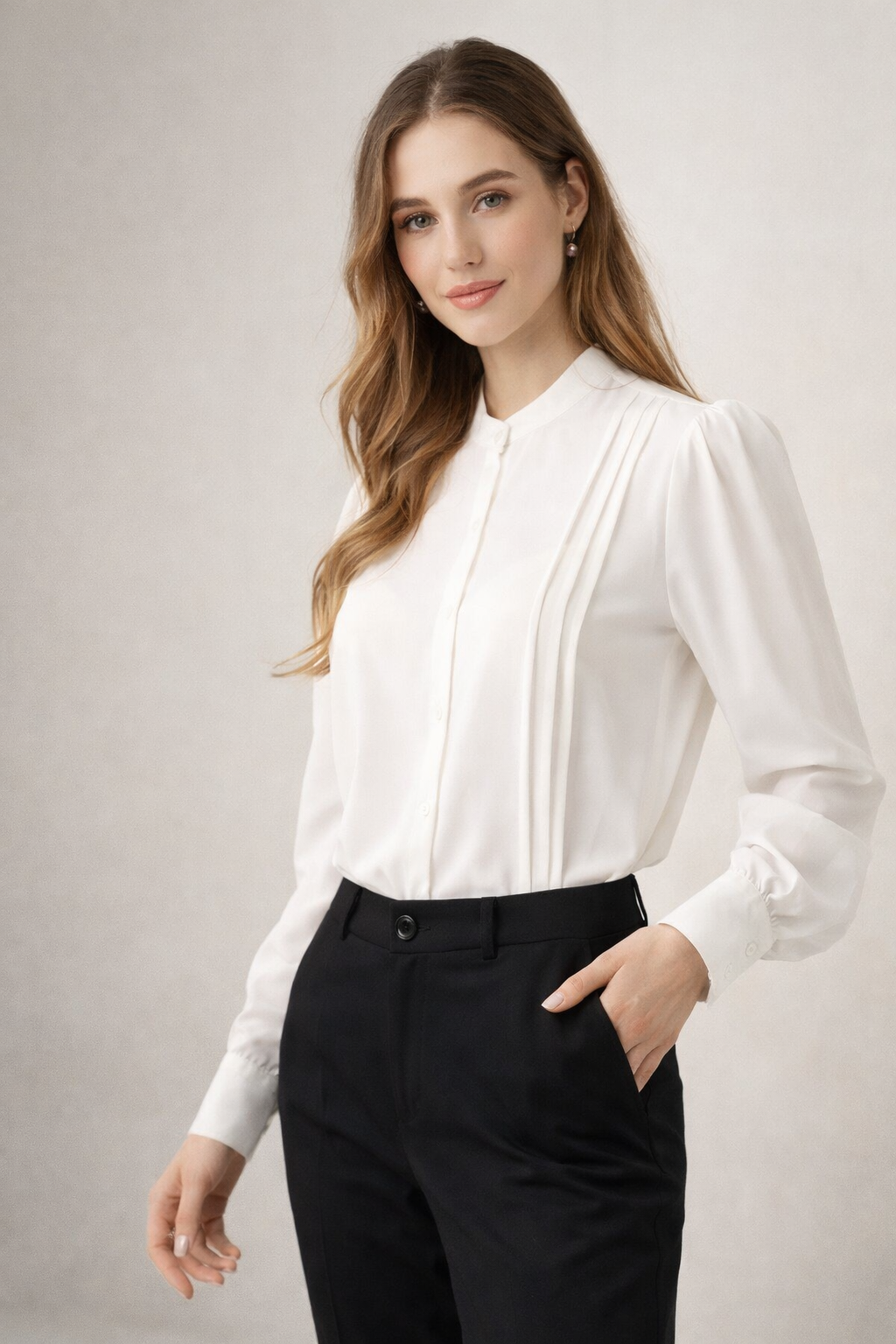 office wear white shirt for women full sleeve detail