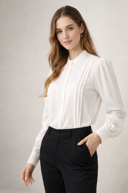 office wear white shirt for women full sleeve detail