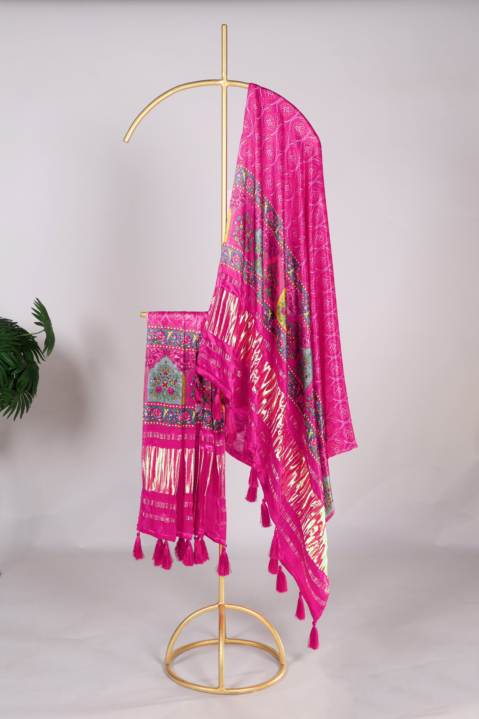 Magenta Pinkcolor Dupatta In Pure Gaji Silk