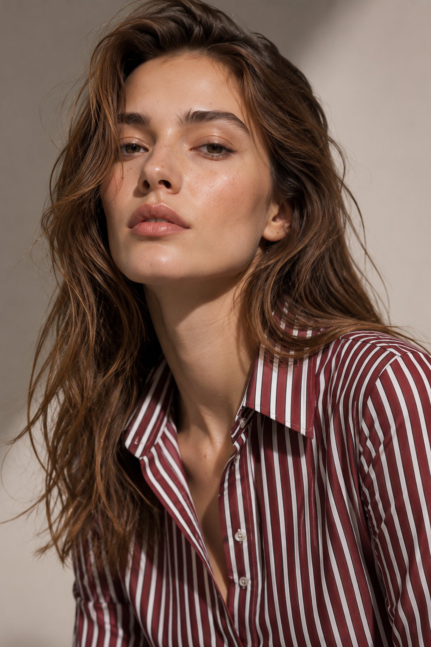 Close-up view of the maroon cotton shirt