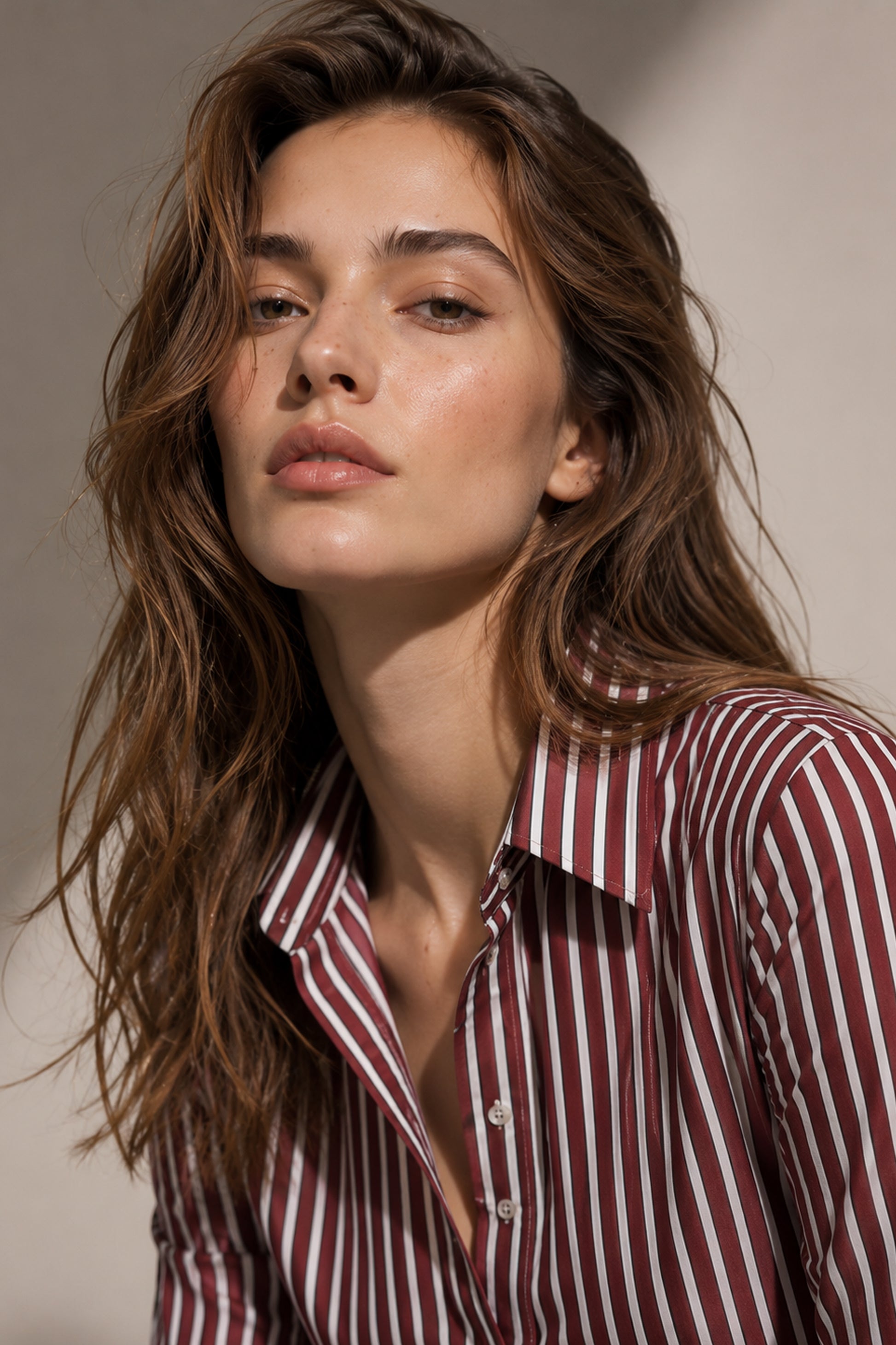 Close-up view of the maroon cotton shirt