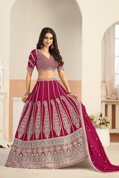 Wedding lehenga look in maroon with embroidery