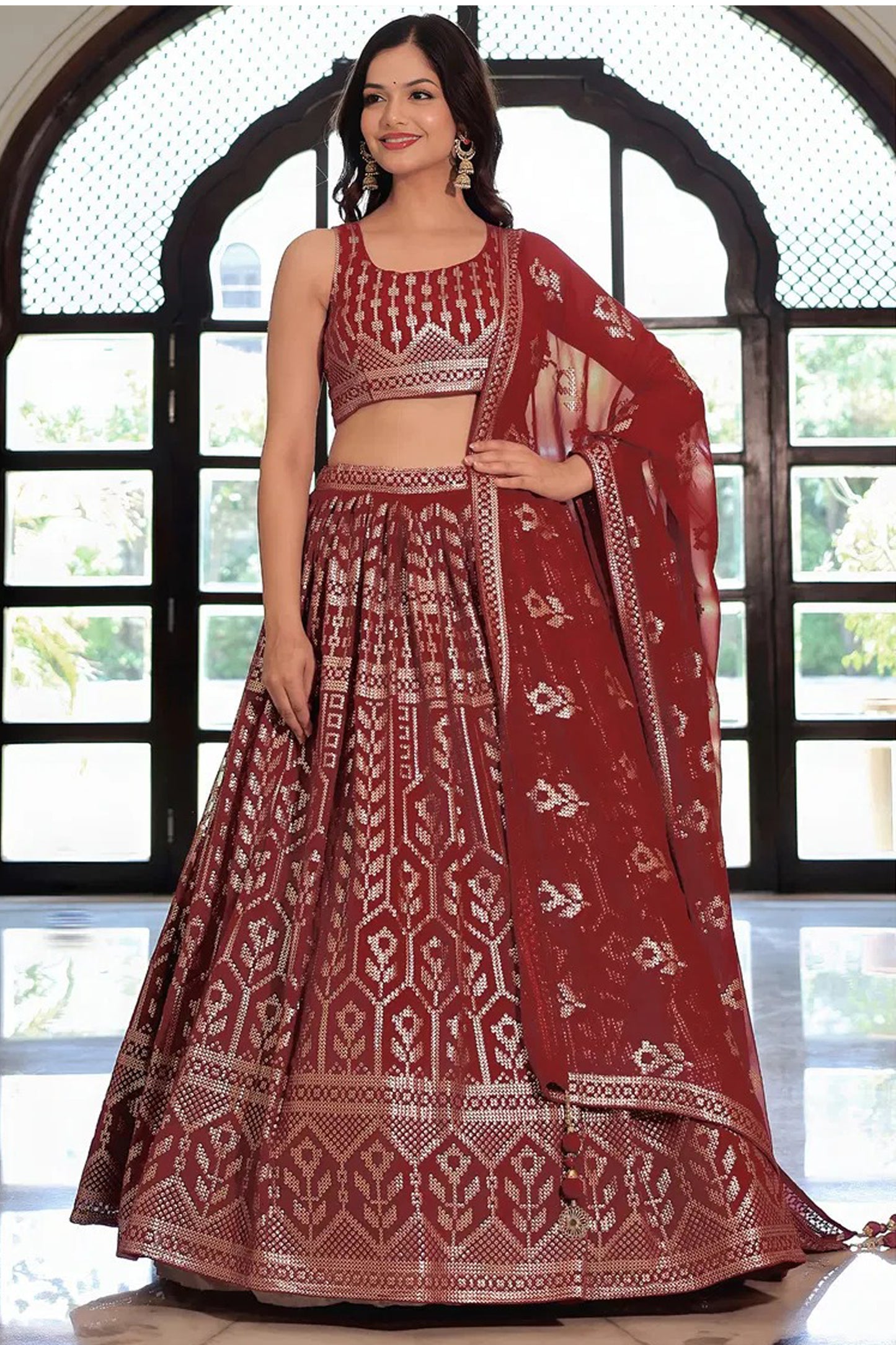 Maroon Lehenga Choli with thread and sequins embroidery