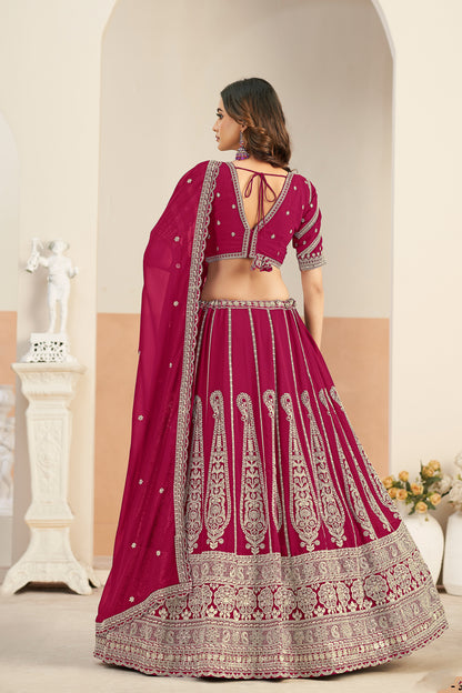 Maroon festive lehenga front and side 