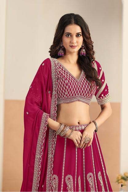 Maroon party wear lehenga full look front pose