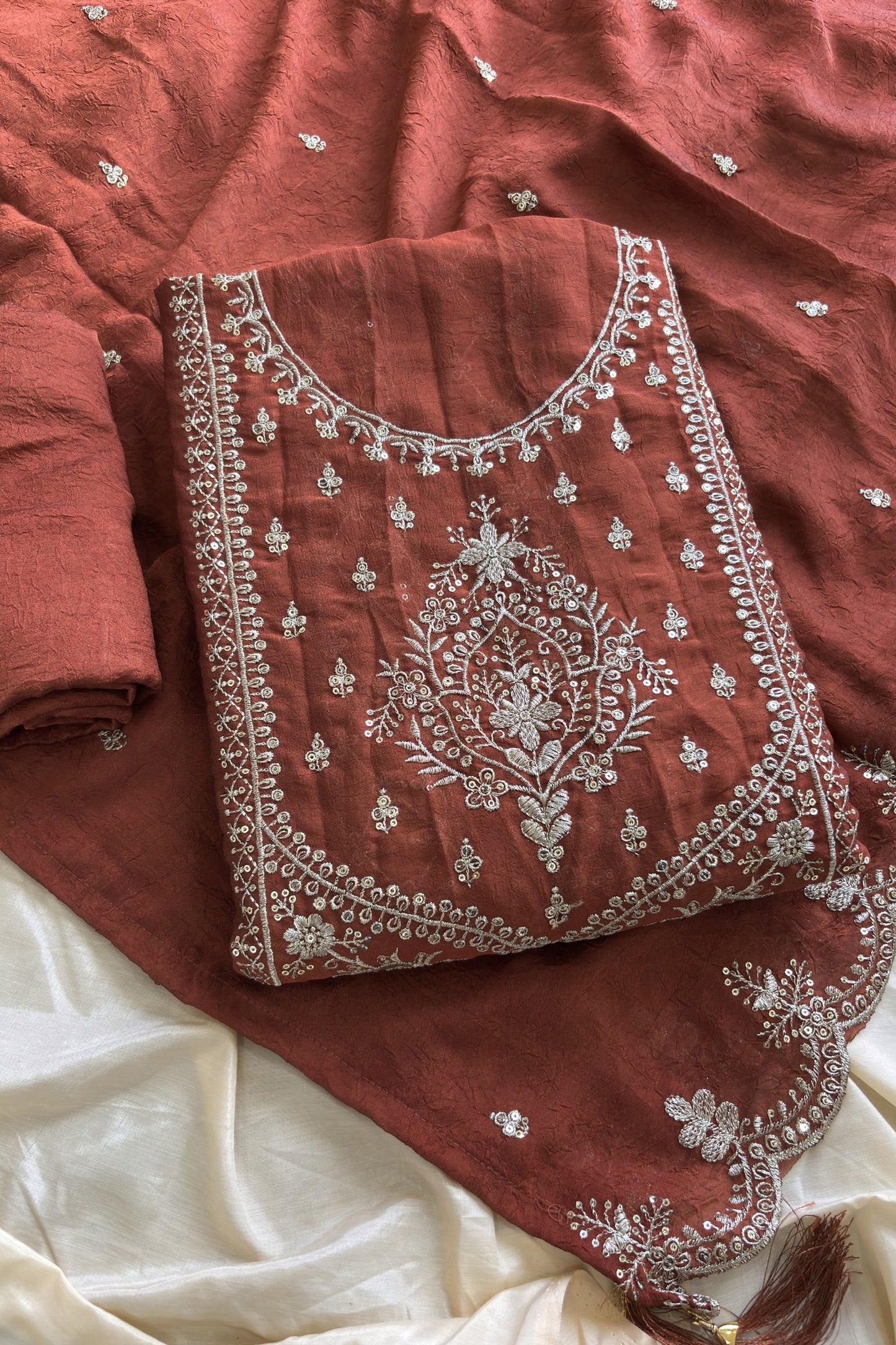 Maroon Salwar Kameez with silk texture and Occasion