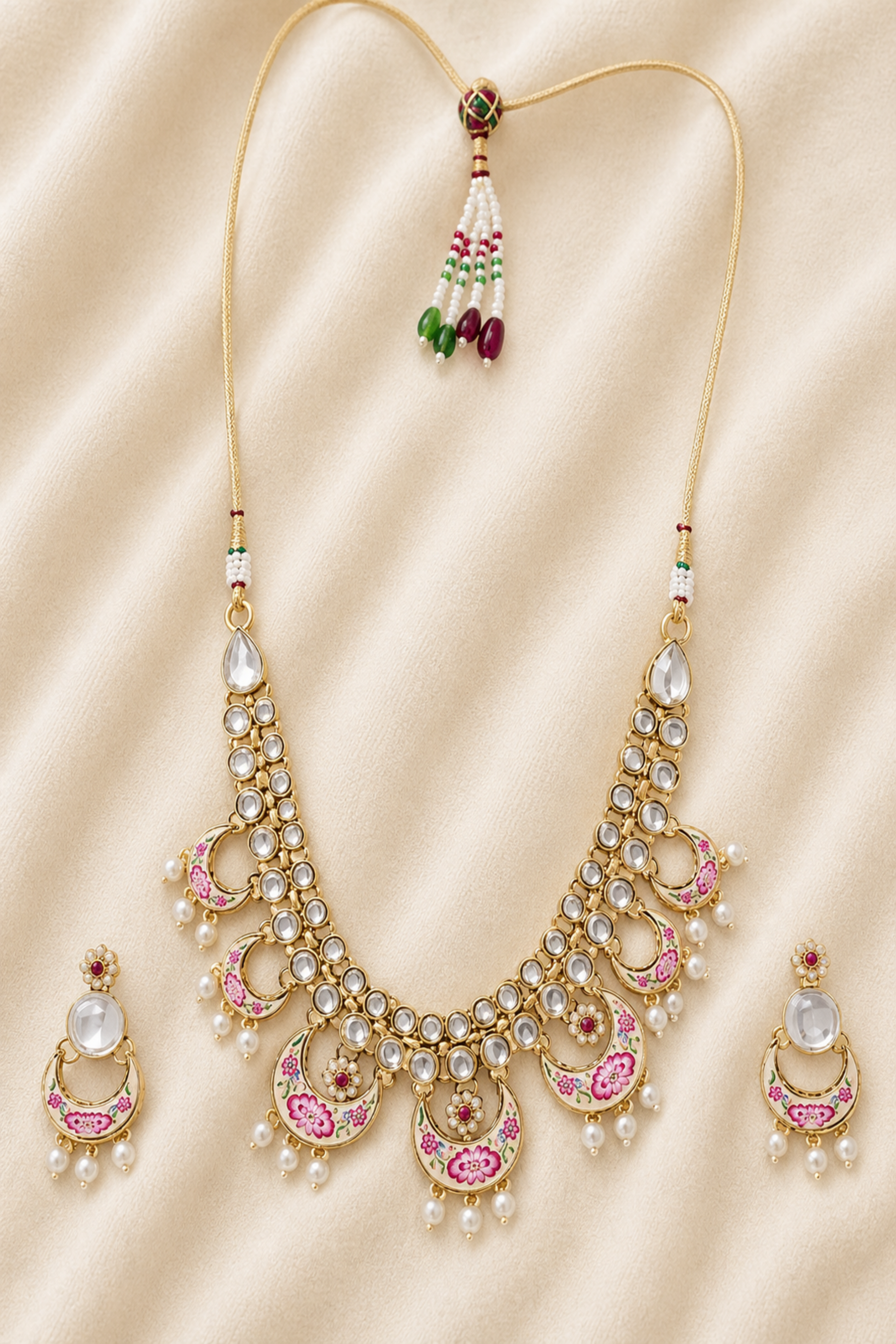 Pearl accent earrings with crescent motif