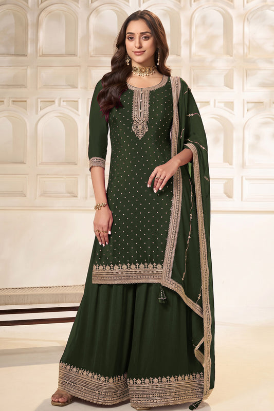 Mehendi palazzo pants front view with embroidered work
