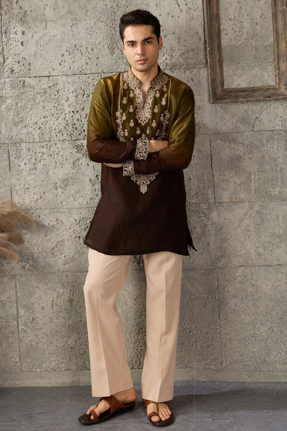 Sleeve detail of the mehndi green men's kurta