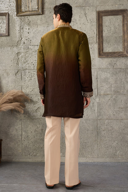 Mehndi green embroidered kurta pajama dress for men