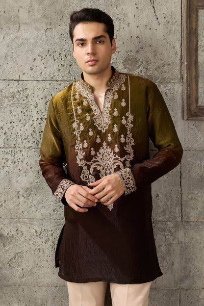 Close-up of crush tissue fabric in mehndi green