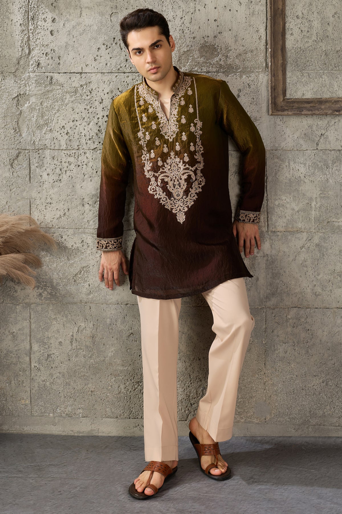 Men's traditional green kurta outfit for festive gatherings
