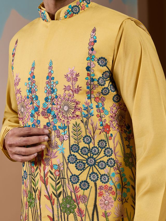 Kurta with koti traditional yellow kurta clothes for men
