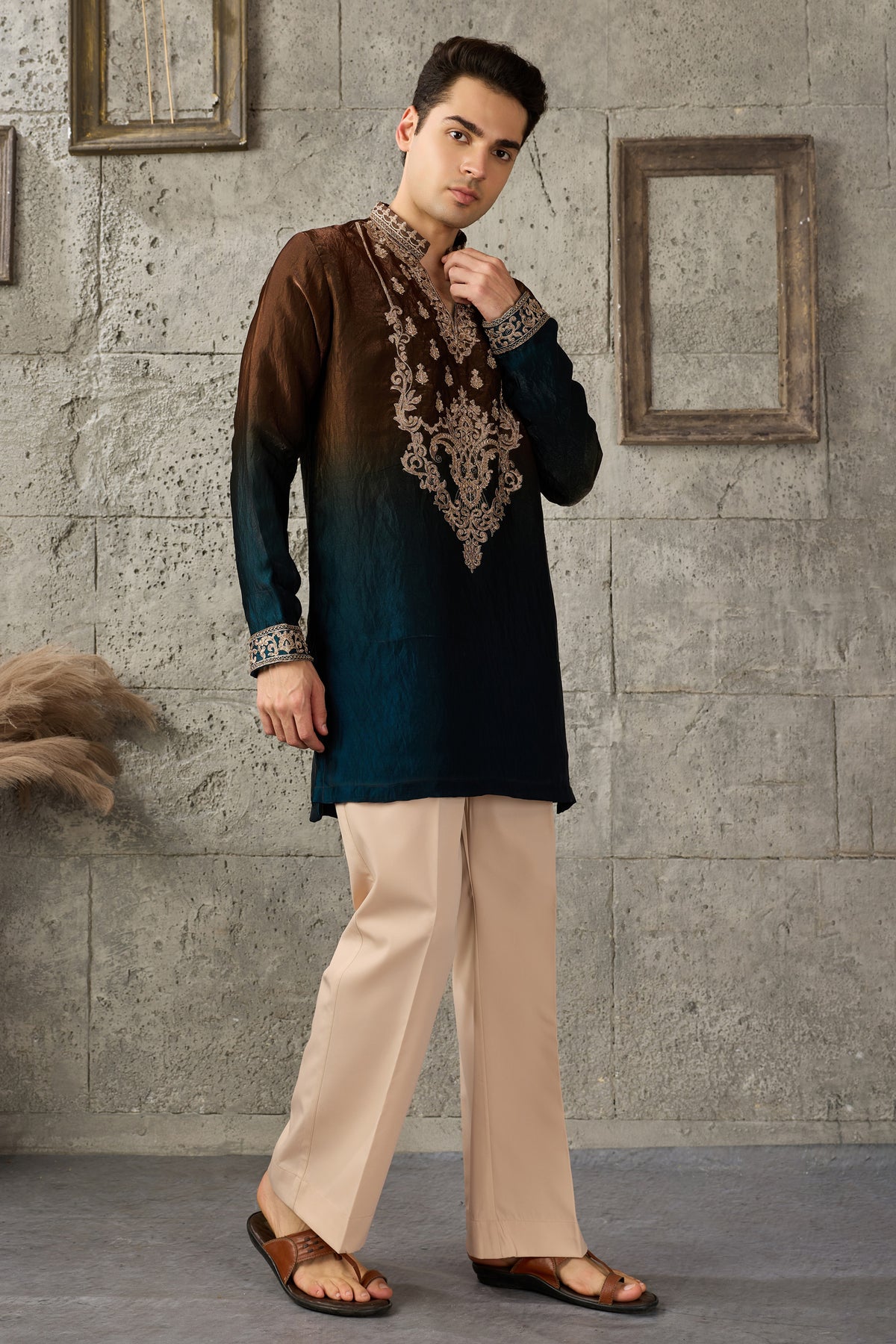 Brown men's kurta pajama for a birthday celebration