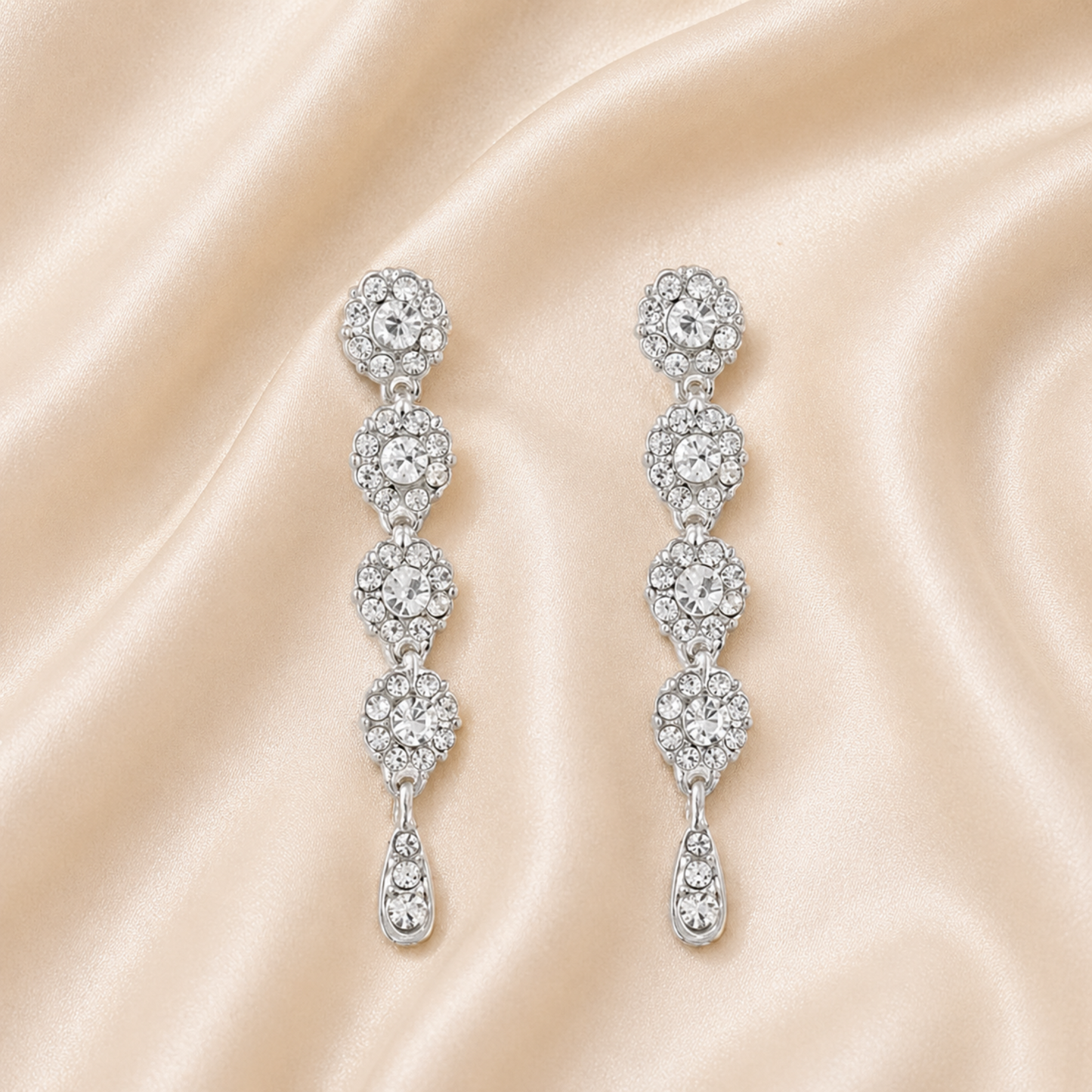 crystal drop earrings with circular stone design