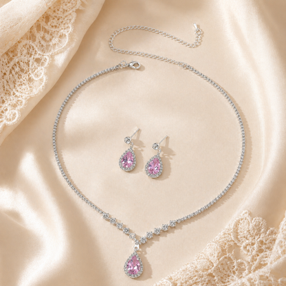 close view of pink teardrop earrings
