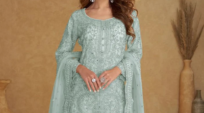 Elegant mint blue plazzo suit for nikah ceremony
