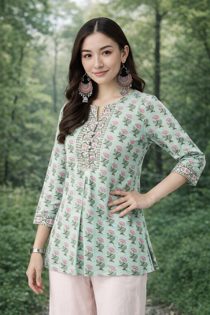 mint green womens tunic tops side profile view