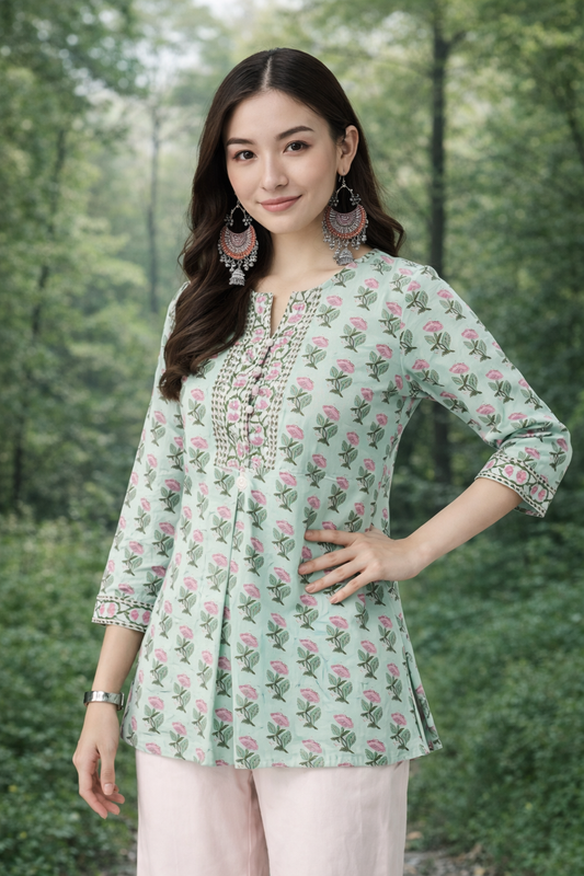 mint green womens tunic tops side profile view