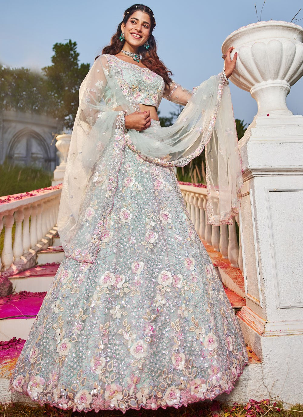 mint green lehenga choli for engagement party look