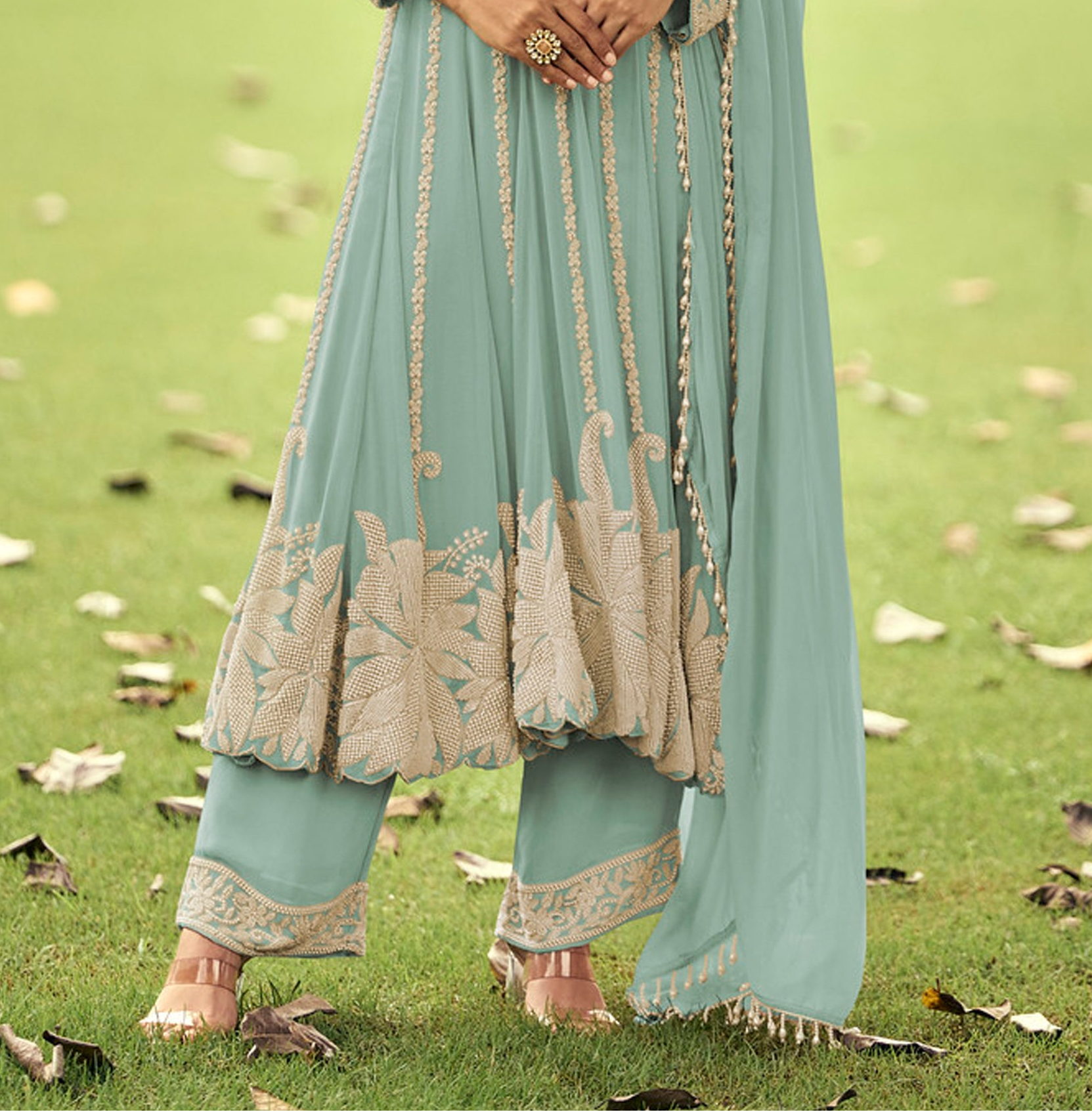 Traditional Designer Georgette Palazzo Suit 