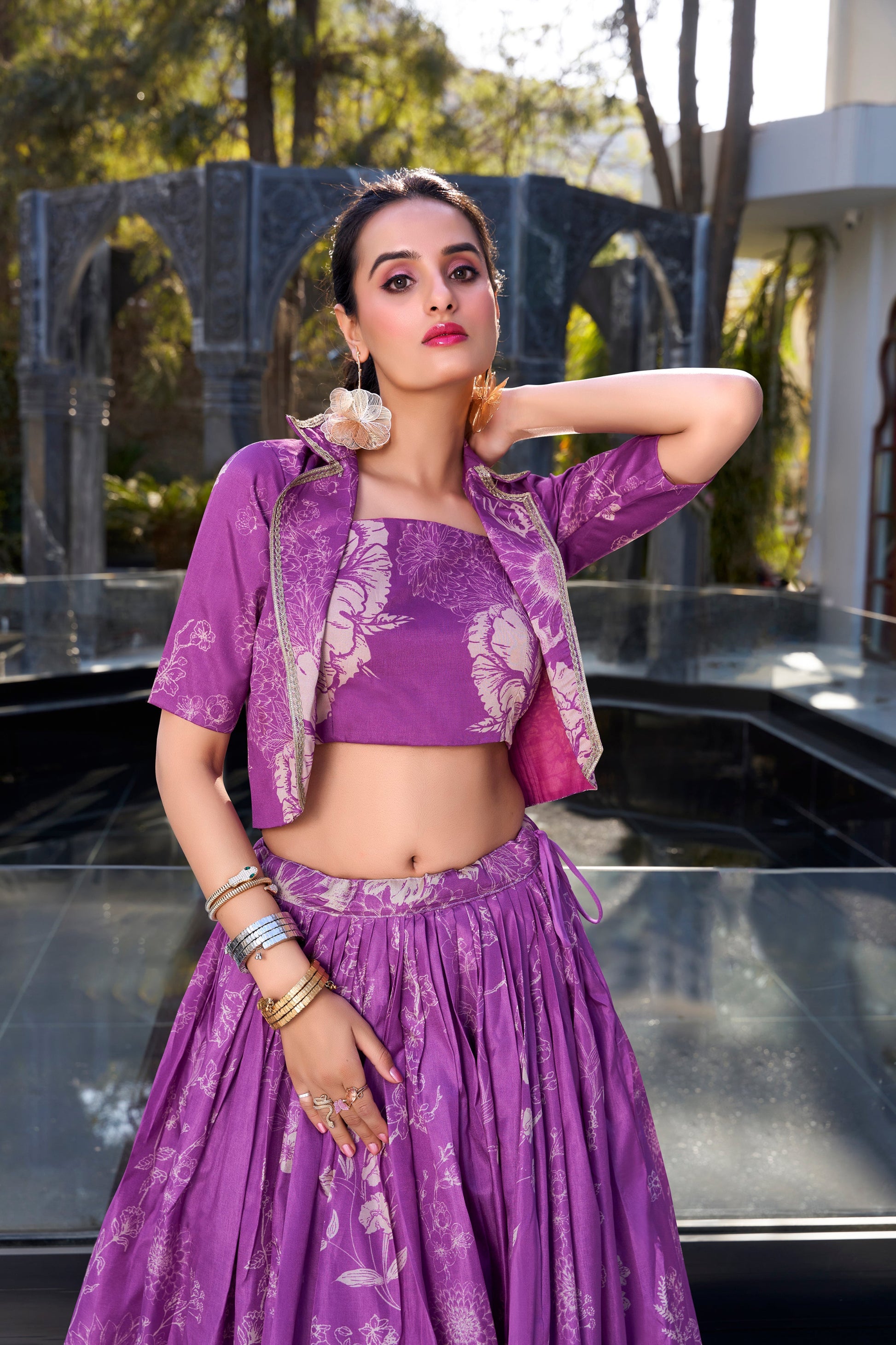 Tussar silk lehenga choli with mirror work detail close-up