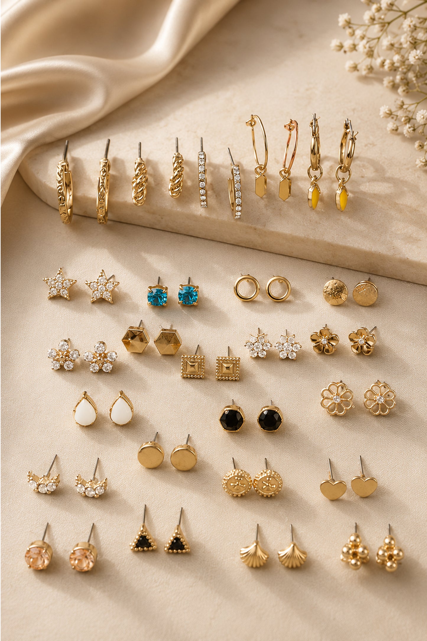 Small hoop earrings with clear light-catching accents