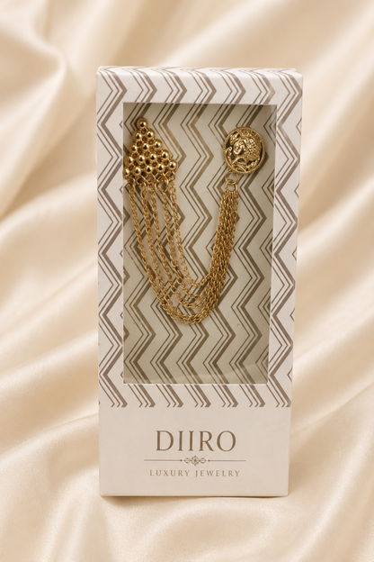 fashion brooch accessory with draped chain layers